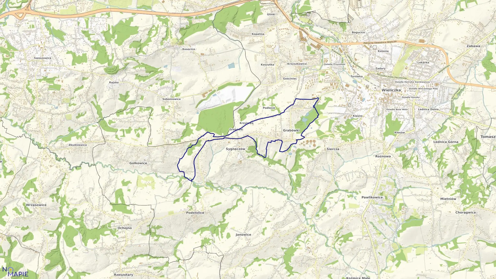 Mapa obrębu Grabówki w gminie Wieliczka