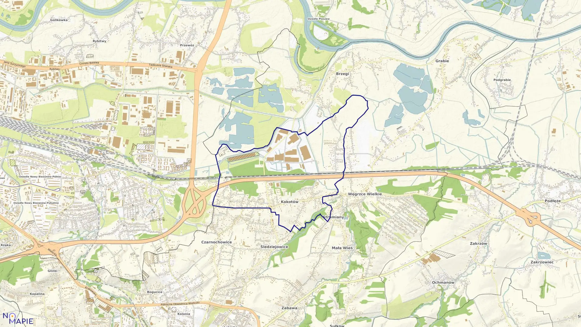 Mapa obrębu Kokotów w gminie Wieliczka