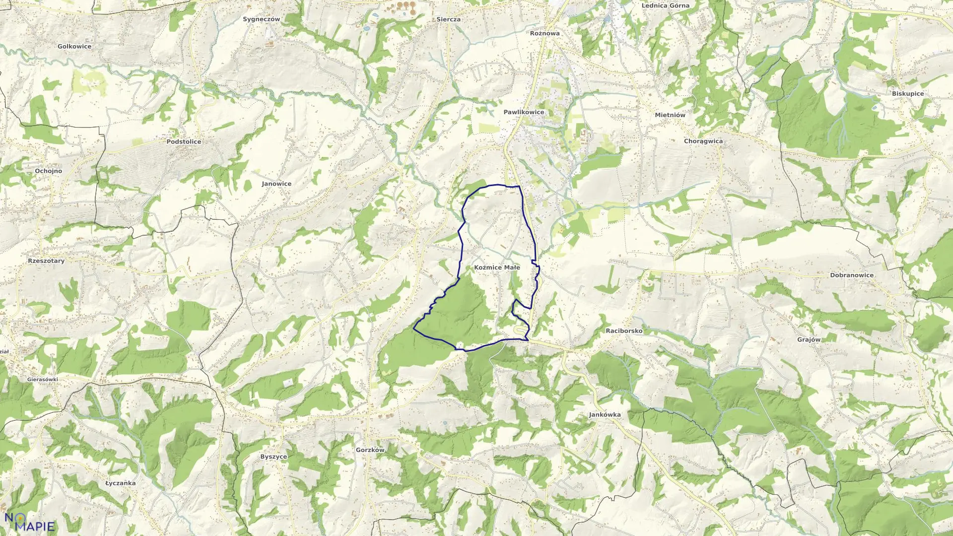 Mapa obrębu Koźmice Małe w gminie Wieliczka