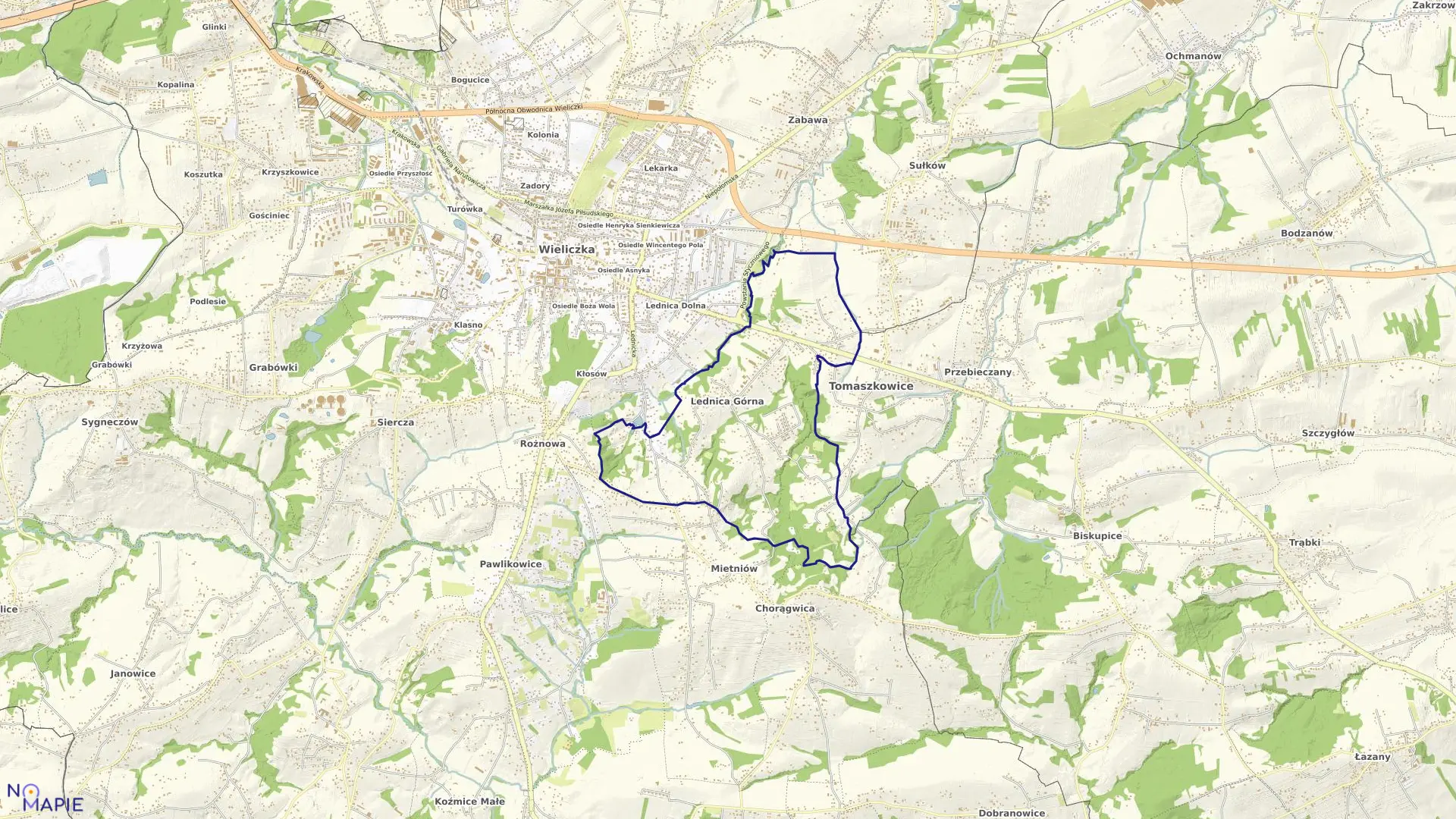 Mapa obrębu Lednica Górna w gminie Wieliczka