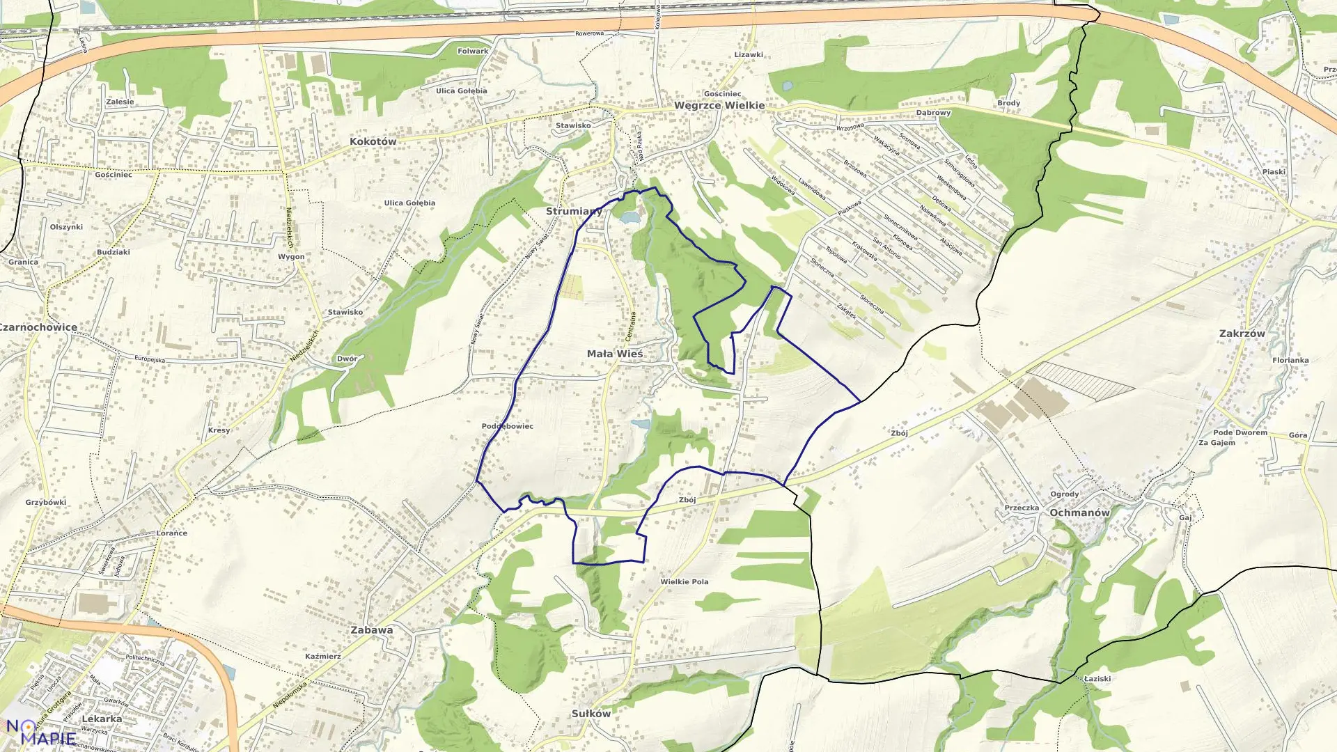 Mapa obrębu Mała Wieś w gminie Wieliczka