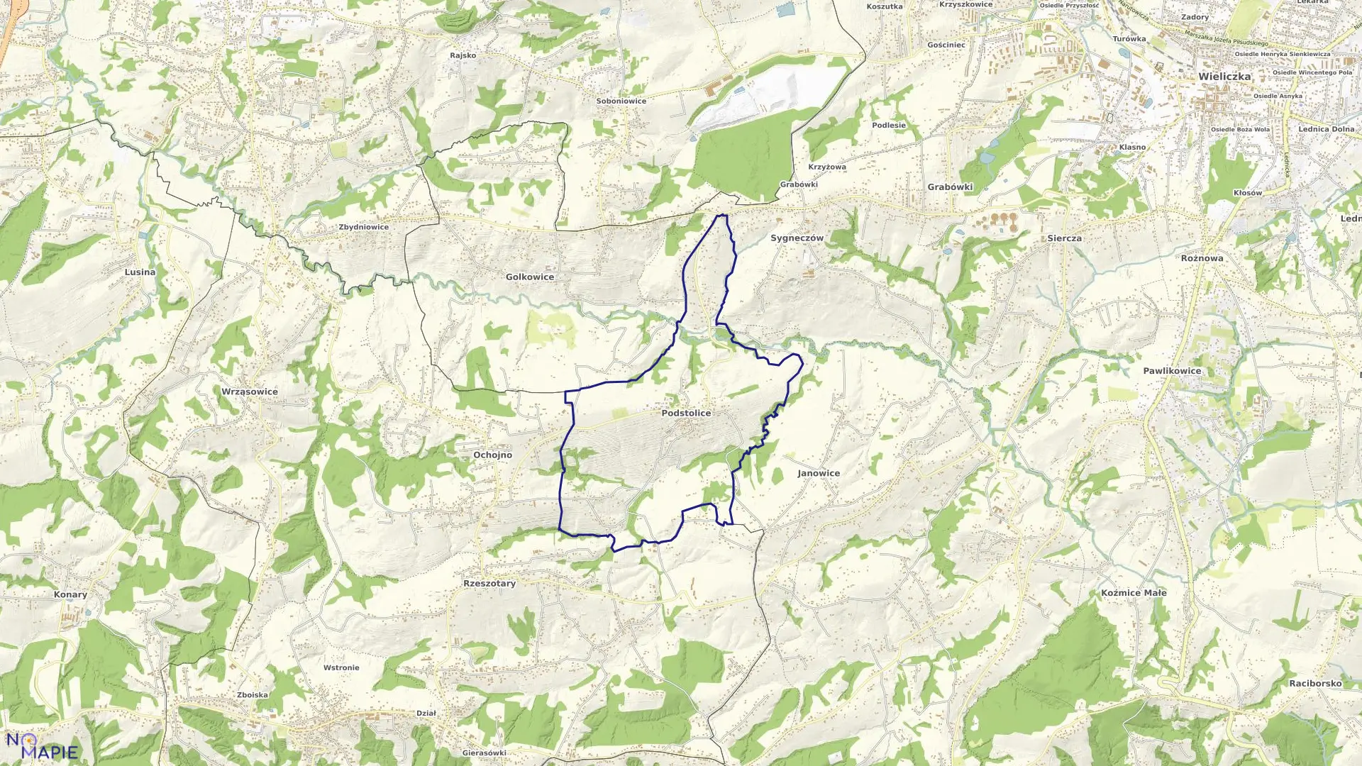 Mapa obrębu Podstolice w gminie Wieliczka