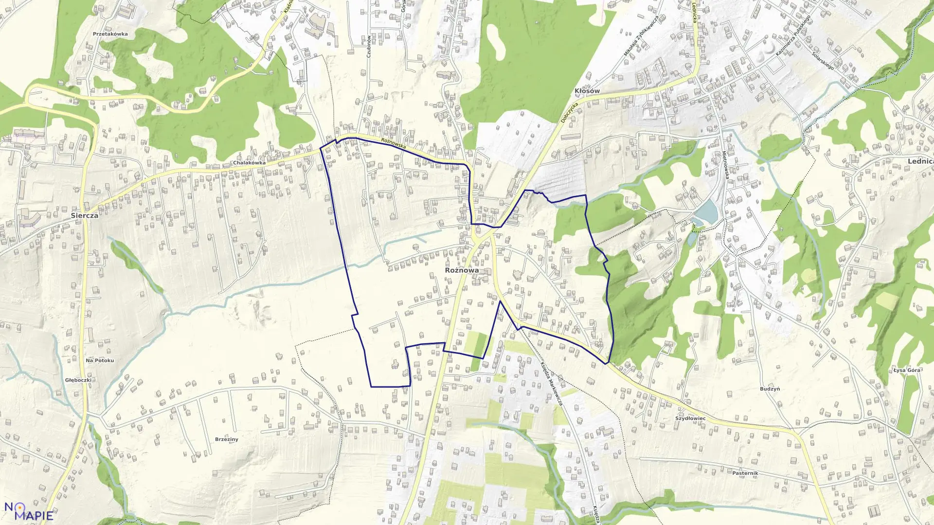 Mapa obrębu Rożnowa w gminie Wieliczka