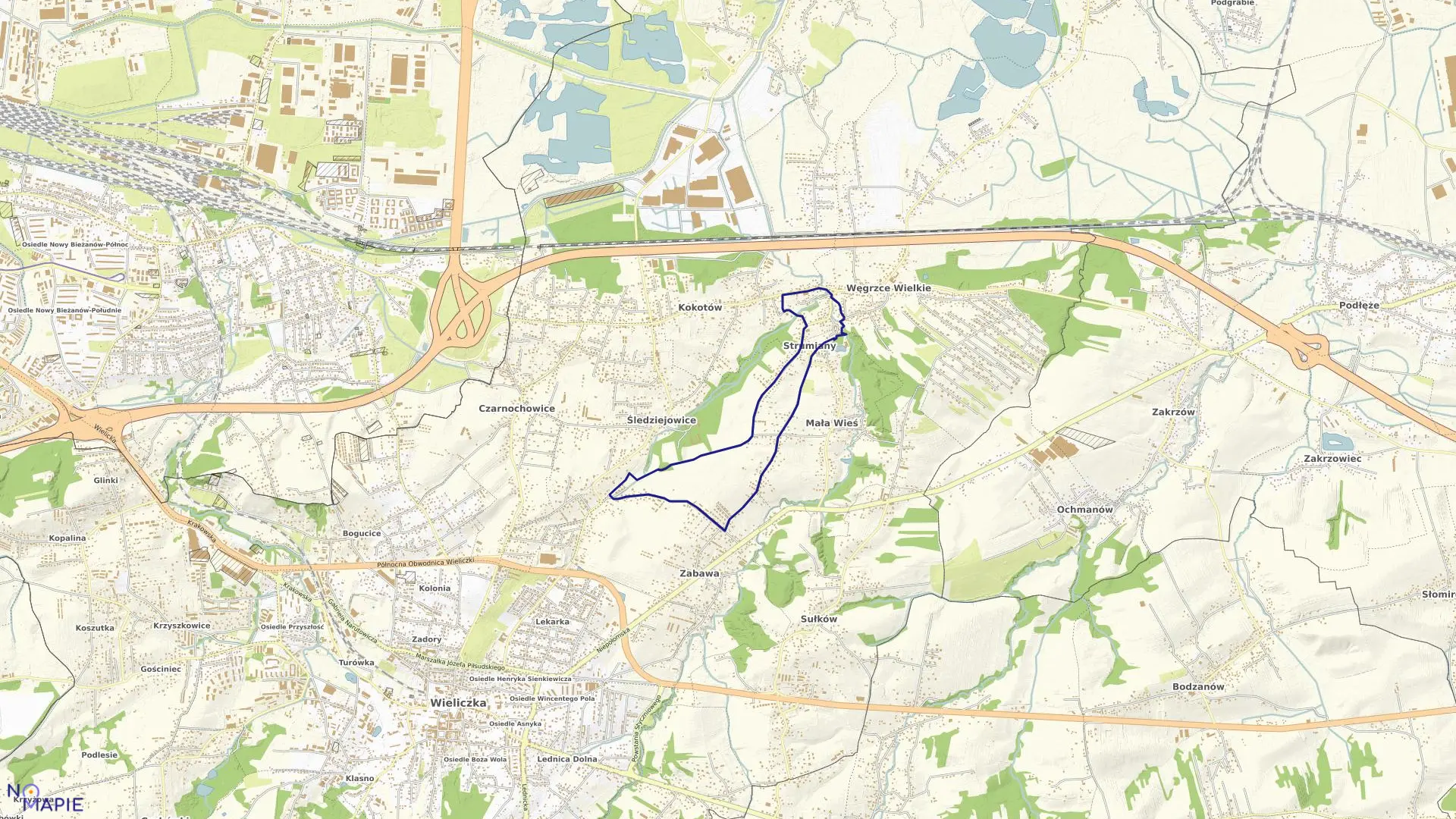 Mapa obrębu Strumiany w gminie Wieliczka