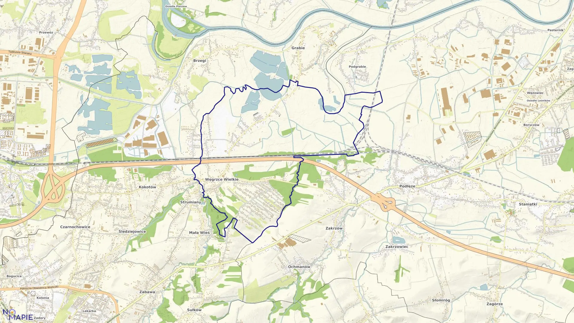 Mapa obrębu Węgrzce Wielkie w gminie Wieliczka